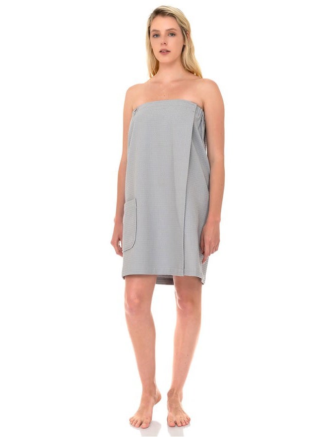 TowelSelections Womens Shower Wrap Adjustable Waffle Bath Wrap Spa Cover-up Medium/Large Harbor Mist Gray - Image 1