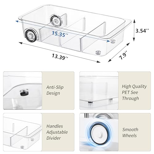 Attelite RollOut Refrigerator Drawer Organizer and Storage Clear Design with Dividers, Fridge Organizer on Wheels, Upgrade Thick Plastic Pantry Storage Bins, Kitchen Organization 2 Set - Image 2