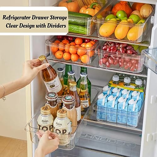 Attelite RollOut Refrigerator Drawer Organizer and Storage Clear Design with Dividers, Fridge Organizer on Wheels, Upgrade Thick Plastic Pantry Storage Bins, Kitchen Organization 2 Set - Image 3