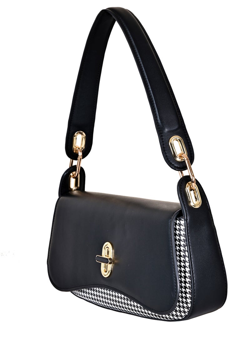 UHURA Black Shoulder Bag – Premium Black Shoulder Bag for Women, Durable Everyday Tote, Lightweight Handbag and Comfortable Shoulder Strap for Easy Carry, Multipurpose Travel Bag for Daily Use, Ideal for Work, Shopping, or Casual Outings, Size: 27 x 12 cm - Image 2