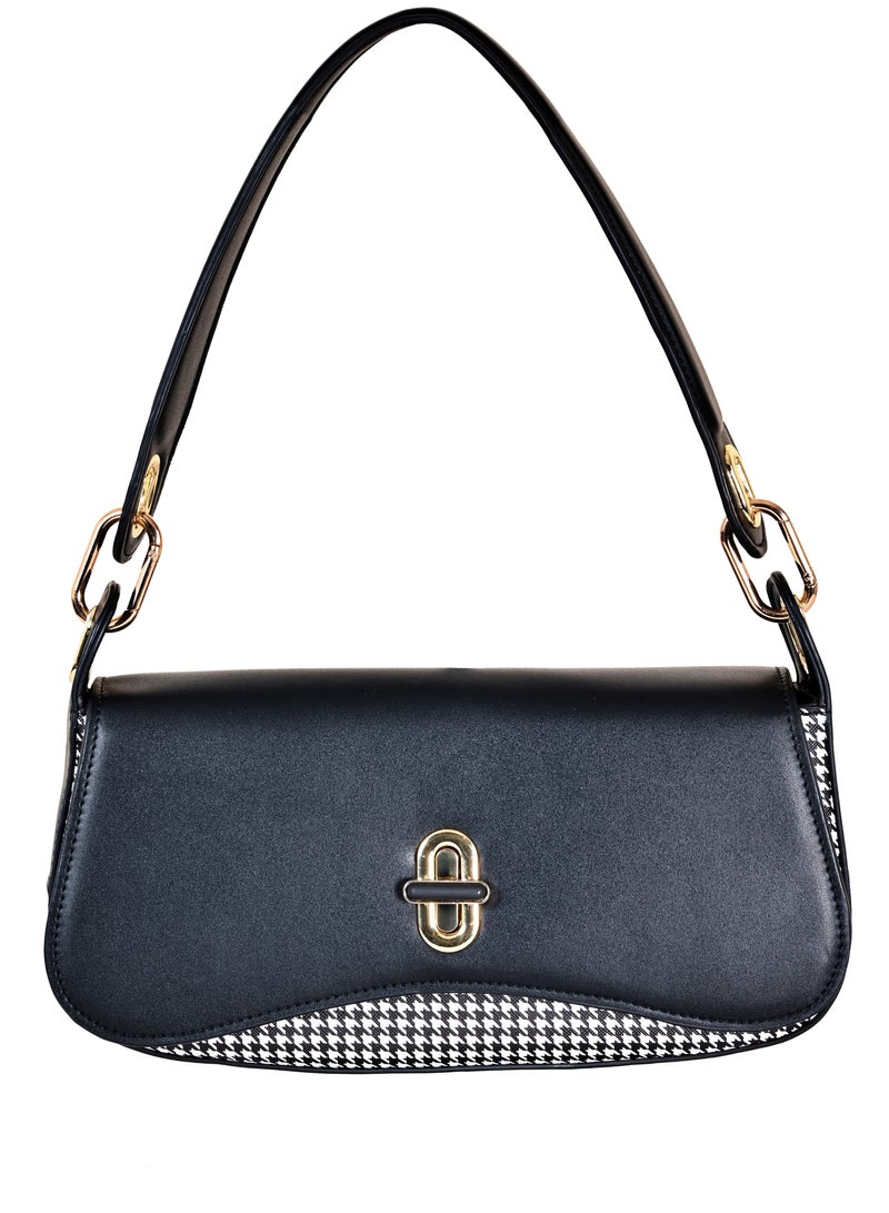 UHURA Black Shoulder Bag – Premium Black Shoulder Bag for Women, Durable Everyday Tote, Lightweight Handbag and Comfortable Shoulder Strap for Easy Carry, Multipurpose Travel Bag for Daily Use, Ideal for Work, Shopping, or Casual Outings, Size: 27 x 12 cm - Image 1