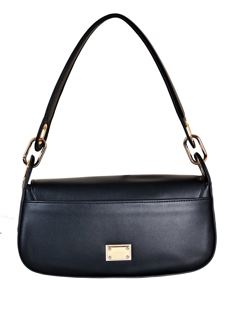UHURA Black Shoulder Bag – Premium Black Shoulder Bag for Women, Durable Everyday Tote, Lightweight Handbag and Comfortable Shoulder Strap for Easy Carry, Multipurpose Travel Bag for Daily Use, Ideal for Work, Shopping, or Casual Outings, Size: 27 x 12 cm - Image 3