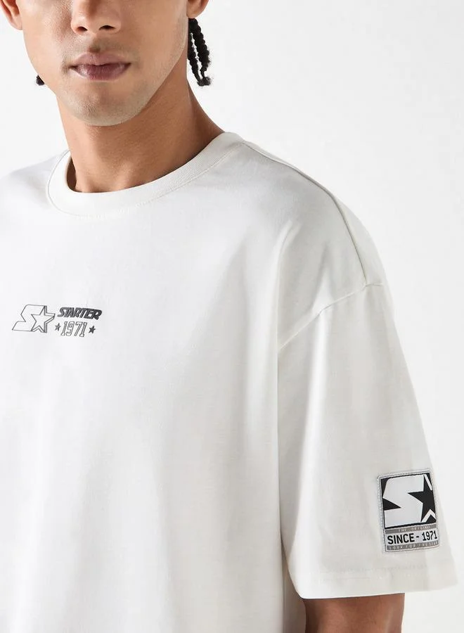 STARTER Typographic Print T-shirt with Short Sleeves and Crew Neck