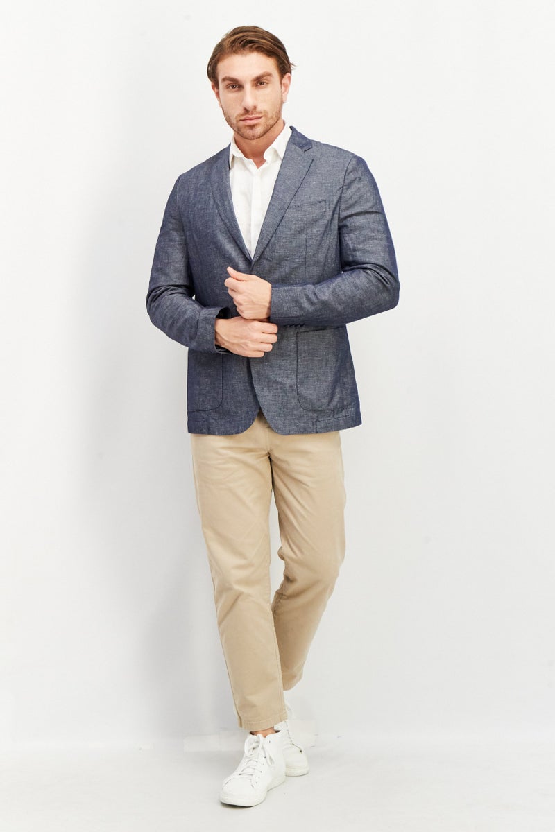 Celio Men Slim Fit Chambray Long Sleeve Suit Jacket, Blue Denim - Image 3