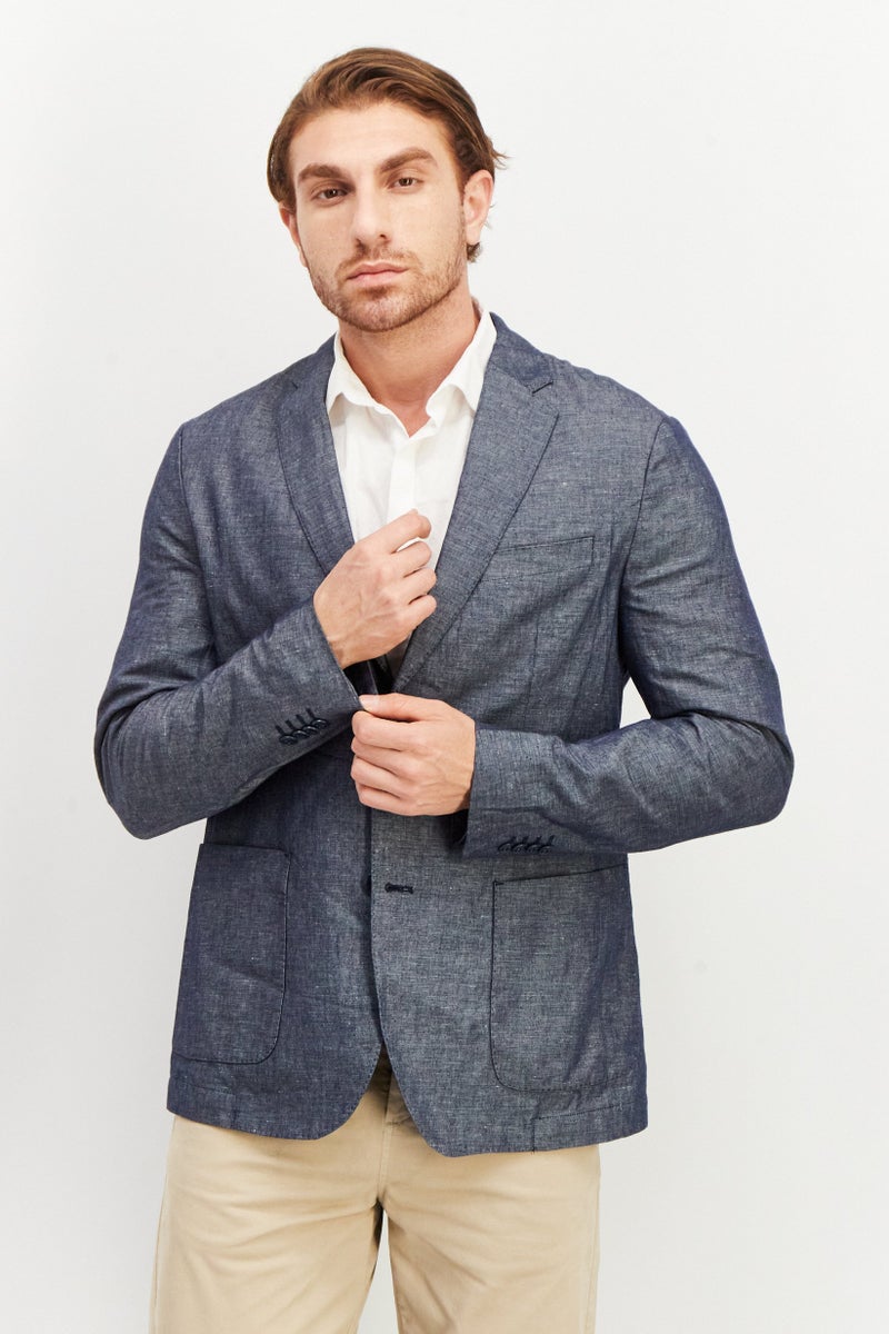 Celio Men Slim Fit Chambray Long Sleeve Suit Jacket, Blue Denim - Image 1