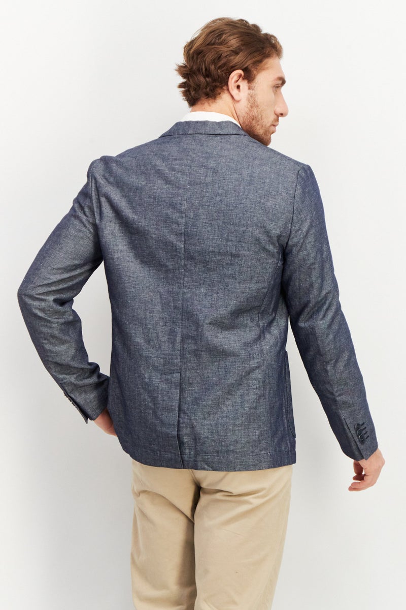 Celio Men Slim Fit Chambray Long Sleeve Suit Jacket, Blue Denim - Image 4