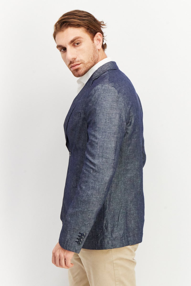 Celio Men Slim Fit Chambray Long Sleeve Suit Jacket, Blue Denim - Image 2