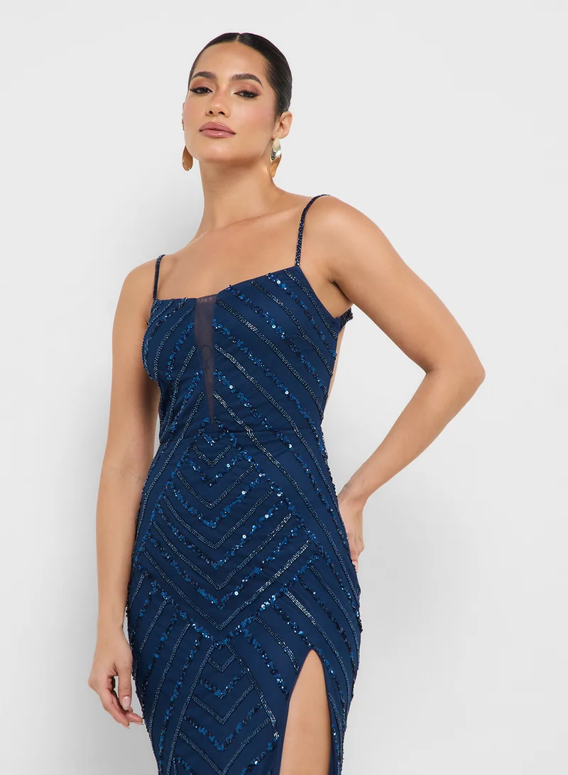 Namshi x Off Shoulder Sequin Embellished Evening Dress