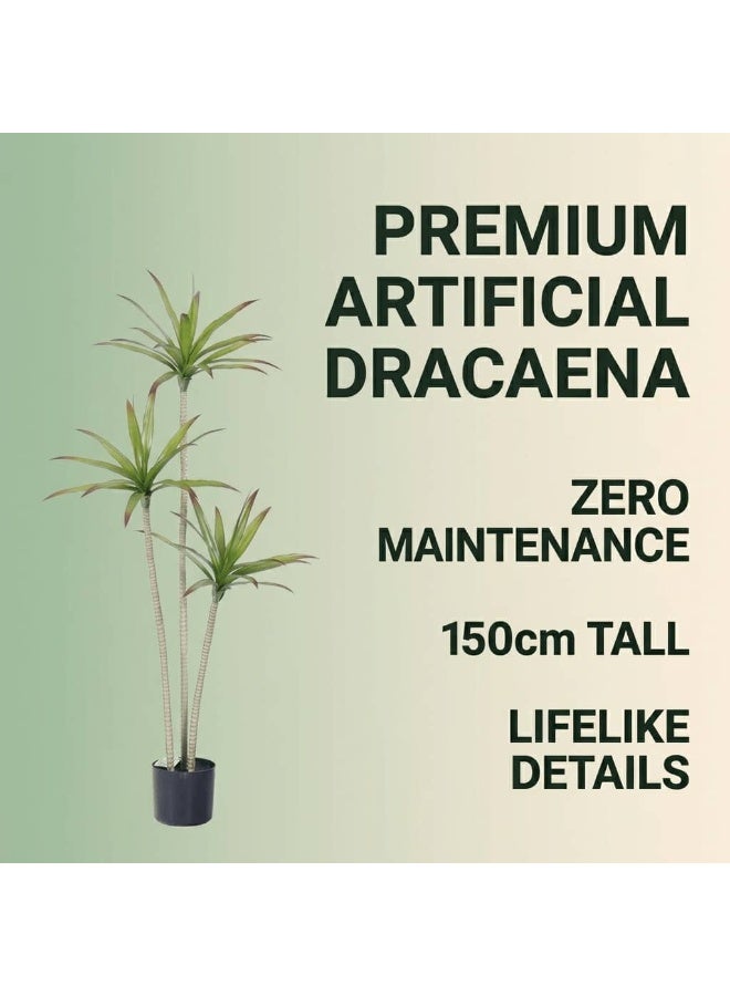 RooRound 5ft Fake Agave Plant Artificial Tree with 3 Trunks & Red Tips, UV Resistant Lifelike Potted Faux Greenery for Indoor Outdoor Home Office Decor (150 CM) - Image 2