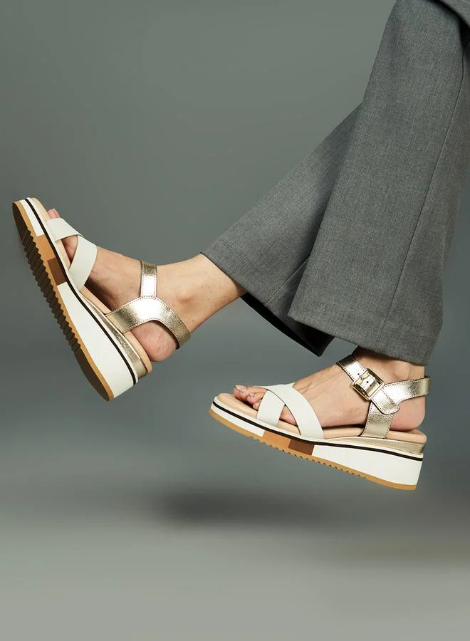 Take Two Metallic Criss Cross Strap Wedge Heel Sandals By Heel Your Sole