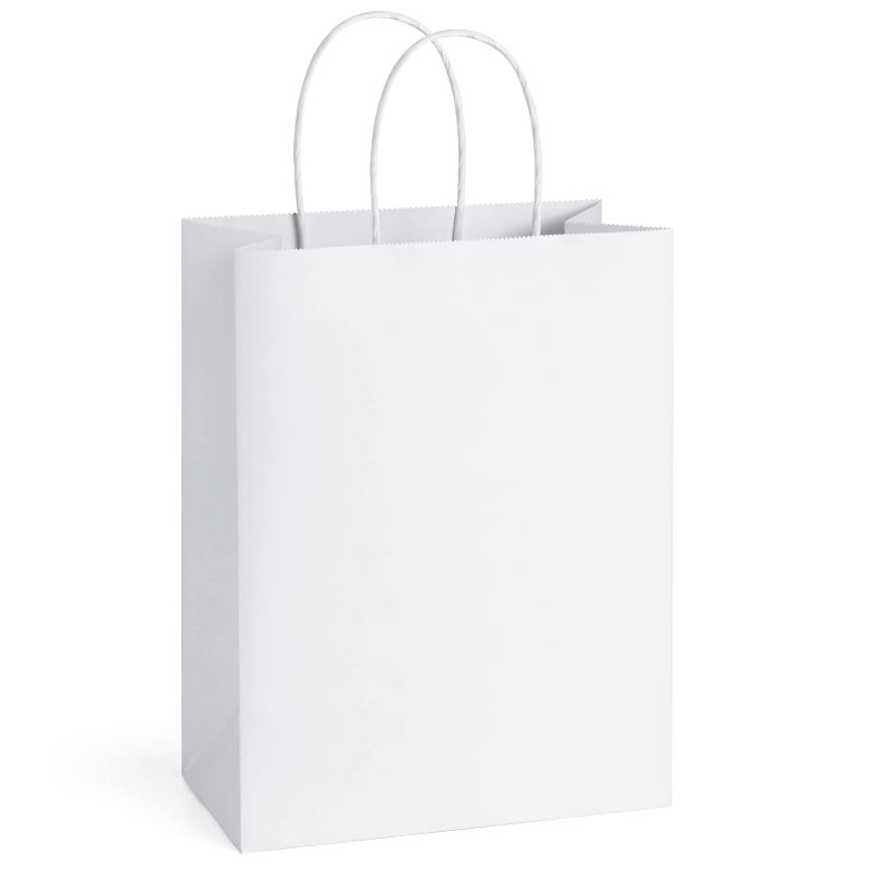 BagDream Gift Bags 8x4.25x10.5 100Pcs Kraft Paper Bags with Handles Bulk, White Gift Bags Medium Shopping Retail Merchandise Wedding Party Favor Bags, Paper Grocery Bags Sacks Recyclable - Image 1