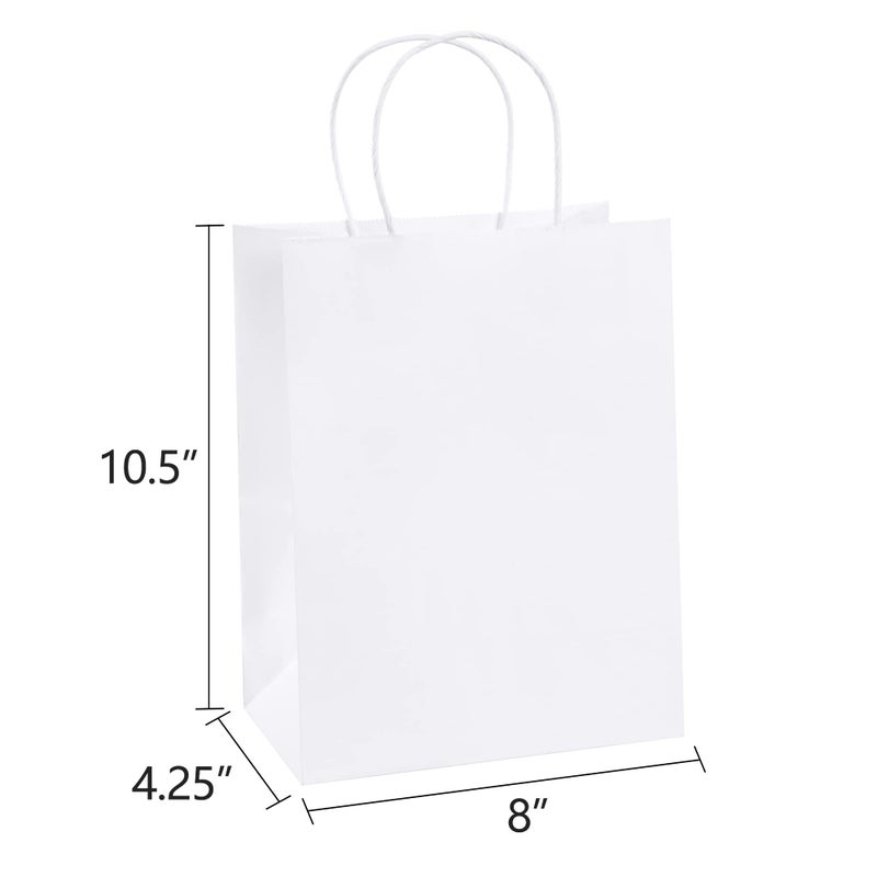 BagDream Gift Bags 8x4.25x10.5 100Pcs Kraft Paper Bags with Handles Bulk, White Gift Bags Medium Shopping Retail Merchandise Wedding Party Favor Bags, Paper Grocery Bags Sacks Recyclable - Image 2