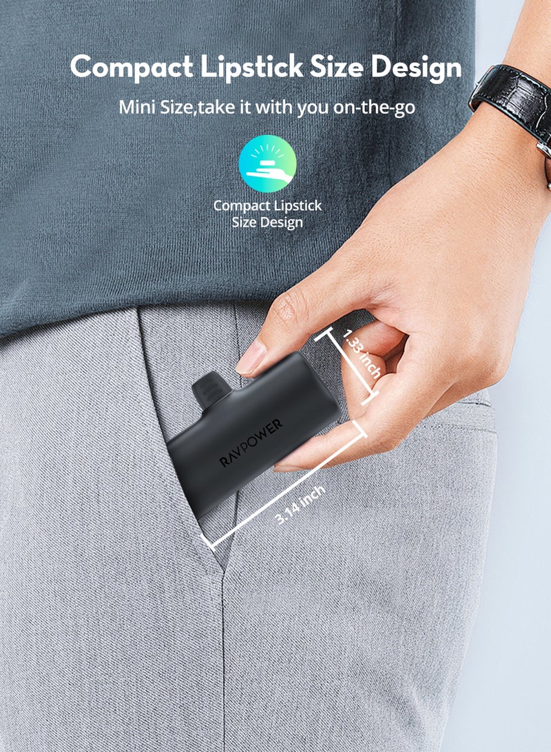 RAVPOWER 5000 mAh Mini Power Bank with Built-in Type-C Charger and 20W Type-C Port with Type-C to Type-C Cable Black - Image 4