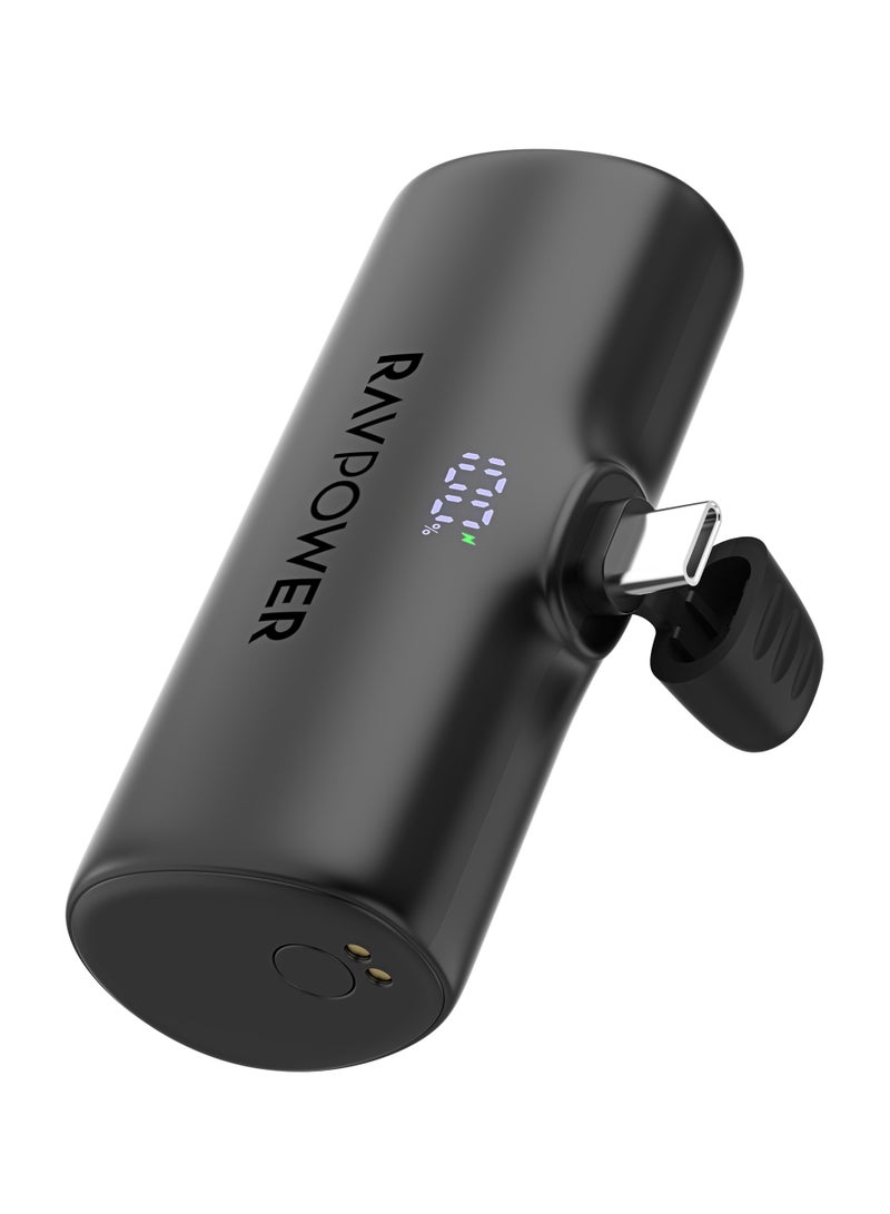RAVPOWER 5000 mAh Mini Power Bank with Built-in Type-C Charger and 20W Type-C Port with Type-C to Type-C Cable Black - Image 1
