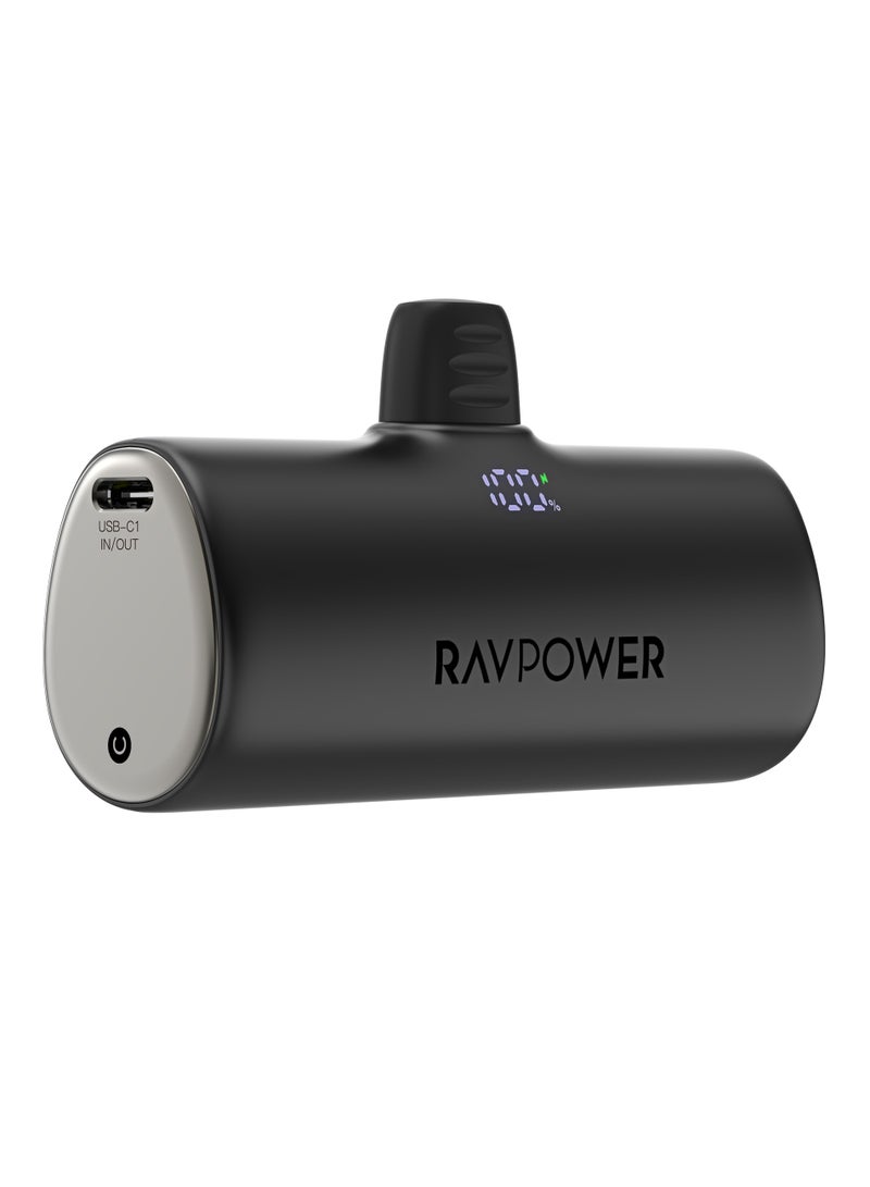 RAVPOWER 5000 mAh Mini Power Bank with Built-in Type-C Charger and 20W Type-C Port with Type-C to Type-C Cable Black - Image 2