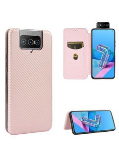 Case Cover For Asus Zenfone 7 ZS670KS / ZenFone 7 Pro ZS671KS Carbon Fiber Texture Horizontal Flip TPU + PC + PU Leather Case with Card Slot Pink