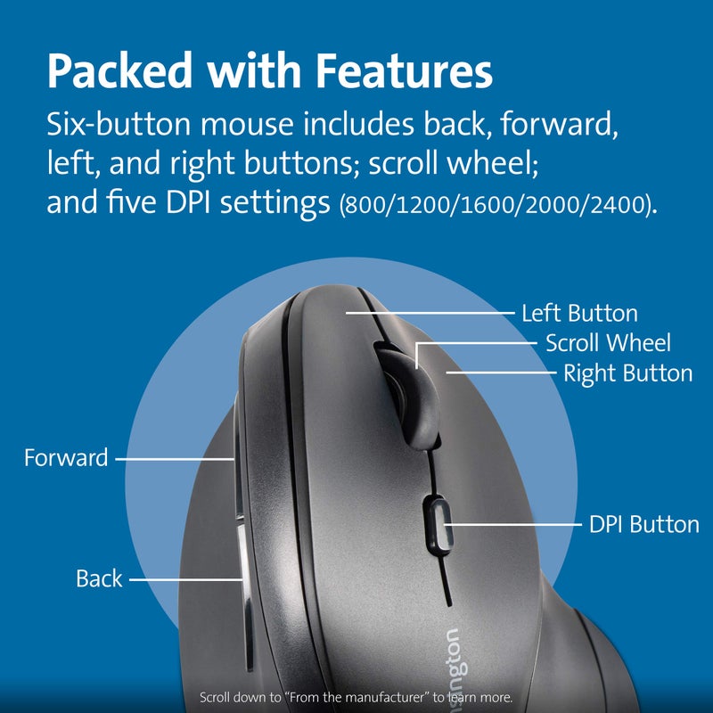 Kensington Ergonomic Vertical Wireless Mouse (K75575WW), Grey/Black - Image 4