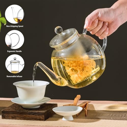 Wlasss 1530 ml/52 oz Large Glass Teapot with Removable Infuser, Clear Tea Kettle Stovetop Safe for Loose Leaf and Blooming Tea, Tea Lover's Choice - Image 2
