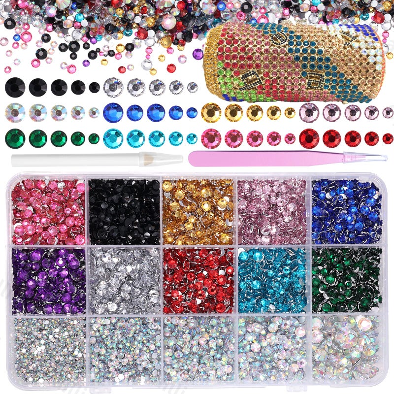 Cynailli 15000 Pcs Resin Rhinestones for Crafts, Colorful Jelly Resin Rhinestones for Bedazzling Gems Mix Sizes Flatback Gems Jewels for DIY Mugs Tumblers Bottles Clothing Shoes Nail Art - Image 1