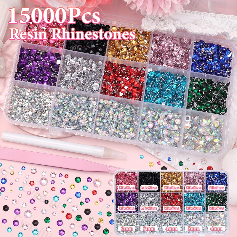 Cynailli 15000 Pcs Resin Rhinestones for Crafts, Colorful Jelly Resin Rhinestones for Bedazzling Gems Mix Sizes Flatback Gems Jewels for DIY Mugs Tumblers Bottles Clothing Shoes Nail Art - Image 3