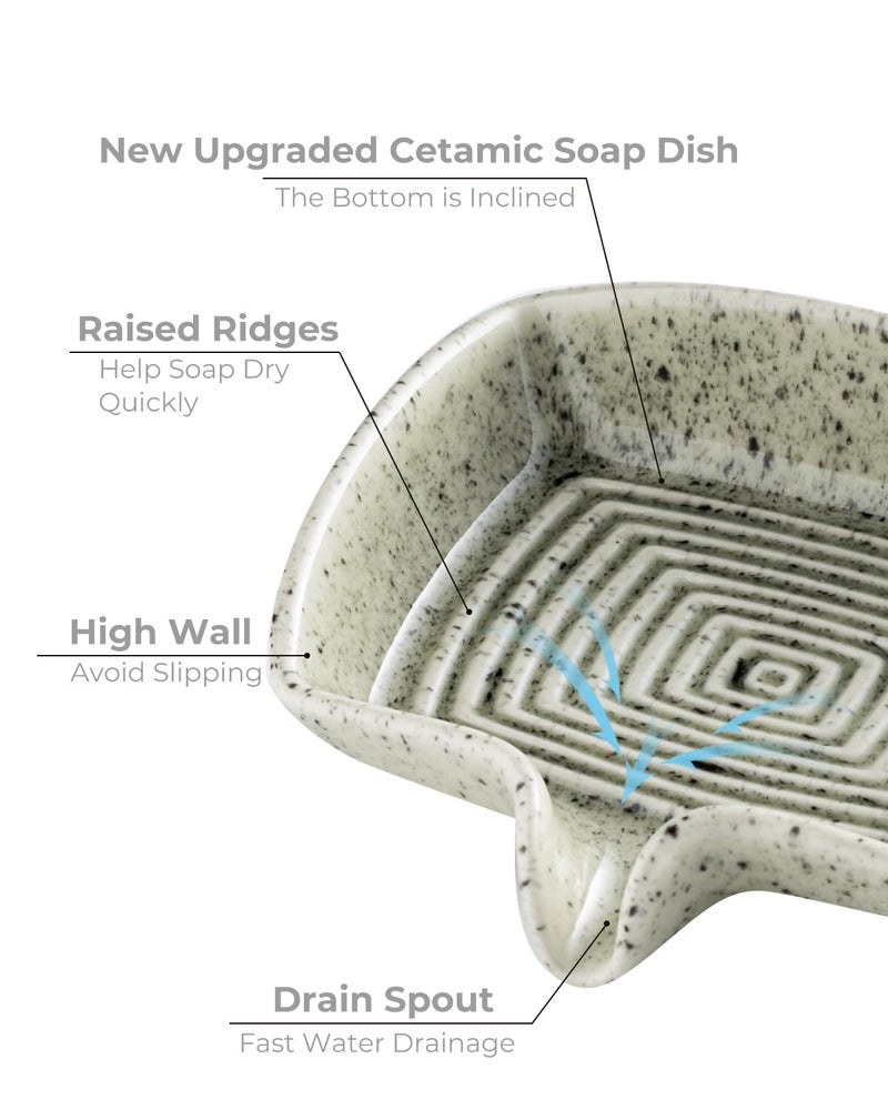 Zoeeker Self Draining Soap Dish, Ceramic Drain Soap Holder Waterfall Design Soap Saver for Shower, Bathroom, Sink, Kitchen and Countertop, Keeps Dry, Speckled Glaze - Image 3