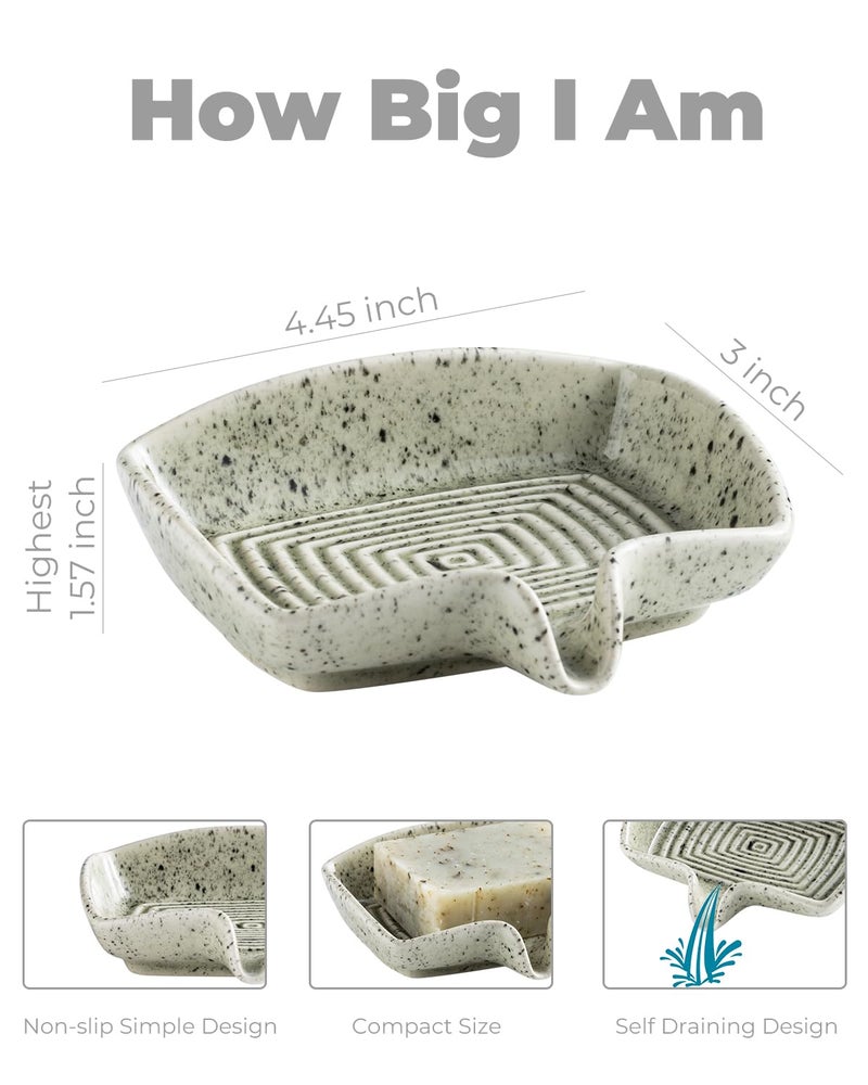 Zoeeker Self Draining Soap Dish, Ceramic Drain Soap Holder Waterfall Design Soap Saver for Shower, Bathroom, Sink, Kitchen and Countertop, Keeps Dry, Speckled Glaze - Image 2