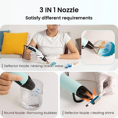 Resiners Heat Gun for Resin, 350W Fast Heating Dual Temp Heat Gun (482°F~662°F) with 3 Nozzles & 3 Silicone Covers, 4.9Ft Long Heat Gun for Bubble Remove,Vinyl Shrink Wrap,Candle Making,Epoxy Resin - Image 2