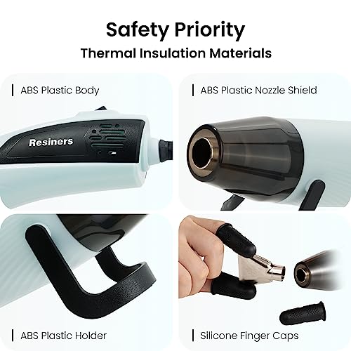 Resiners Heat Gun for Resin, 350W Fast Heating Dual Temp Heat Gun (482°F~662°F) with 3 Nozzles & 3 Silicone Covers, 4.9Ft Long Heat Gun for Bubble Remove,Vinyl Shrink Wrap,Candle Making,Epoxy Resin - Image 4