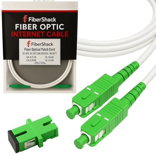 Fibershack - White SC/APC Fiber Optic Internet Cable 30ft - 10M SCAPC Simplex Single Mode Cable & Connector - Replacement Fiber Patch Cable & Optical Cable Extension for Residential Fiber Networks - Image 1