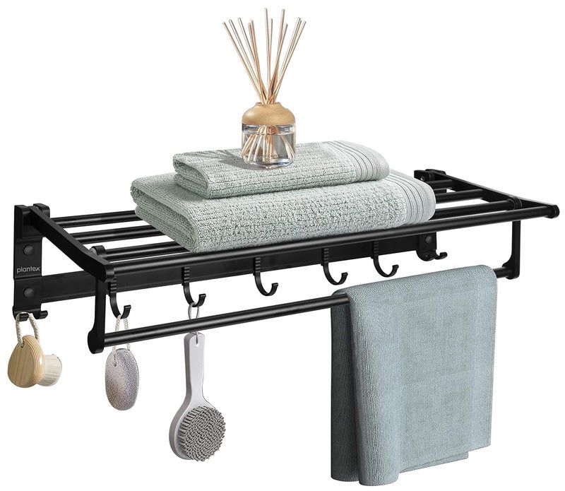 Plantex Aluminum Folding Towel Rack/Towel Stand/Hanger/Bathroom Accessories (24 Inches-Black) - Image 1