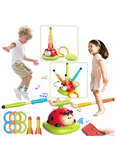 3-in-1 Musical Jump, Ring Toss Game & Stomp Rocket Launcher, Fun Sports Toy for Kids Boys & Girls 3-5, Remote Control Outdoor Toy, Indoor & Outdoor Play for Ages 4-8