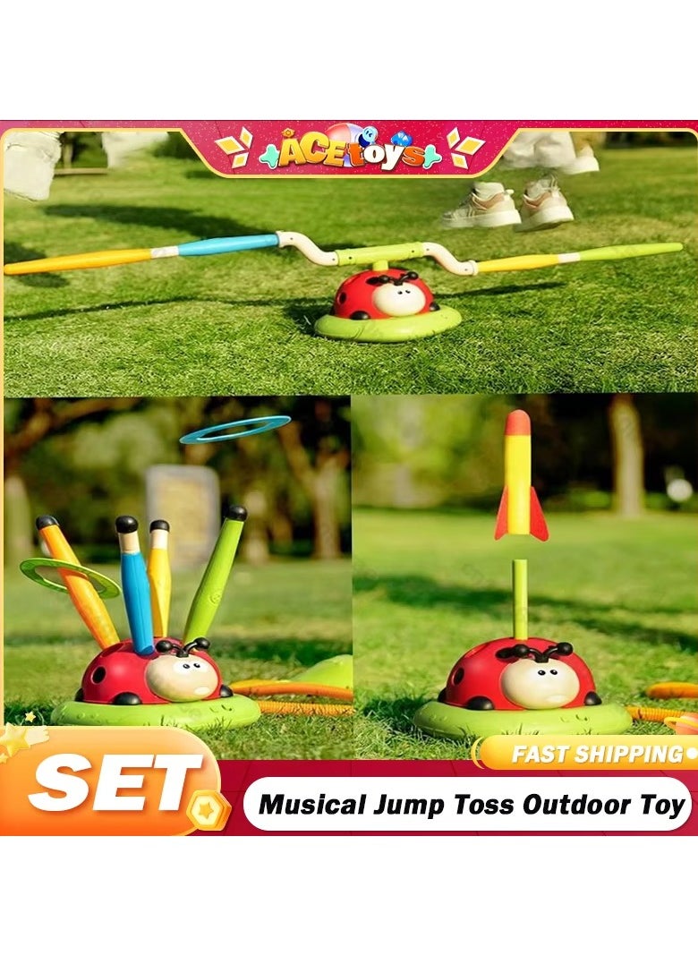unikbebe - 3-in-1 Musical Jump, Ring Toss Game & Stomp Rocket Launcher, Fun Sports Toy for Kids Boys & Girls 3-5, Remote Control Outdoor Toy, Indoor & Outdoor Play for Ages 4-8 - Image 1