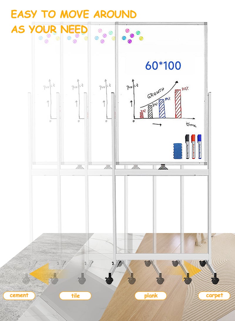 كيدل ألواح KidLe القابلة للمسح الجاف، سبورة بيضاء متحركة، سبورة بيضاء دوارة بسطح مطلي ناعم بثلاث طبقات - عجلات دوارة 360 درجة، زوايا ABS قوية، مثالية للفريق - Image 5