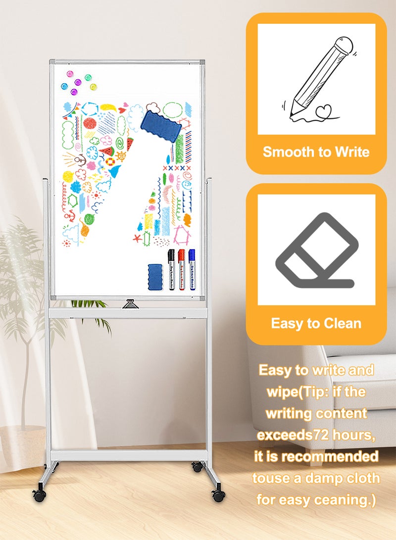كيدل ألواح KidLe القابلة للمسح الجاف، سبورة بيضاء متحركة، سبورة بيضاء دوارة بسطح مطلي ناعم بثلاث طبقات - عجلات دوارة 360 درجة، زوايا ABS قوية، مثالية للفريق - Image 3