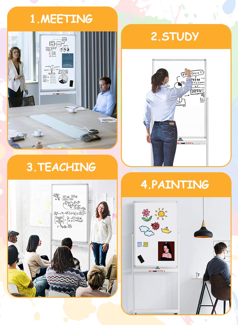 كيدل ألواح KidLe القابلة للمسح الجاف، سبورة بيضاء متحركة، سبورة بيضاء دوارة بسطح مطلي ناعم بثلاث طبقات - عجلات دوارة 360 درجة، زوايا ABS قوية، مثالية للفريق - Image 4