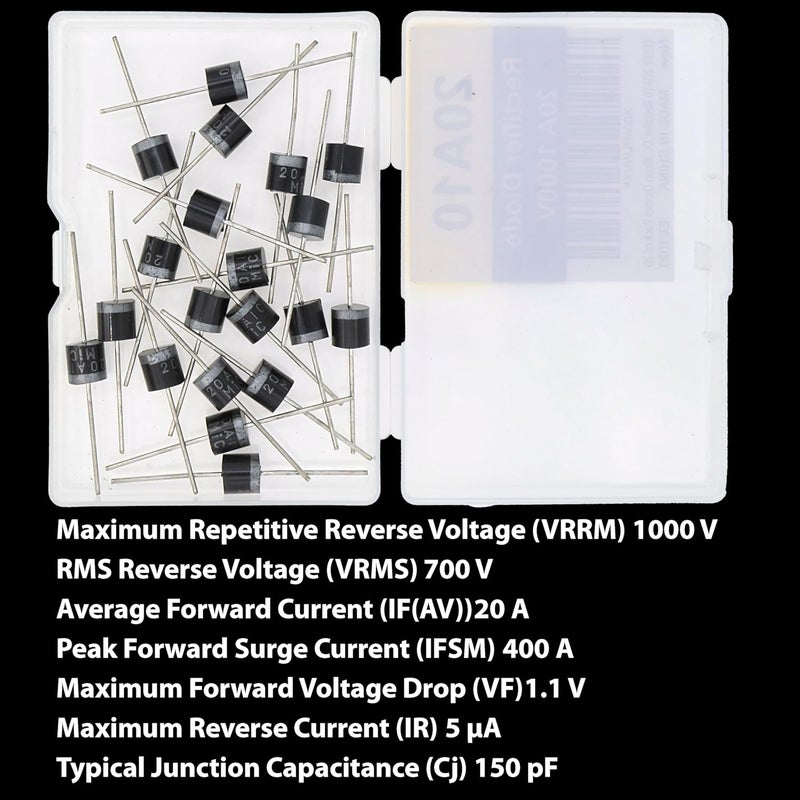 EEEEE 20A10 Diode Rectifier Diode 20pcs 20 Amp 20A 1000 Volt 1000V Electronic Silicon Diodes high-Current, high-Voltage Rectifier diode in a DO-201AD Package, Ideal for Power Supply Applications. - Image 3