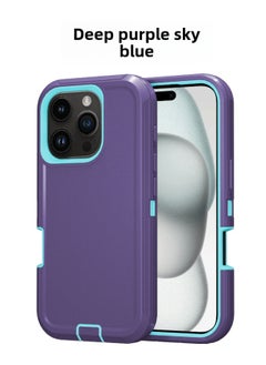 For Iphone 16promax Three-proof Mobile Phone Case Iph16plus Anti-drop Mobile Phone Case Hot Sale-Color:deep Purple Sky Blue-Applicable Model:For Iphone16Pro Single Chassis