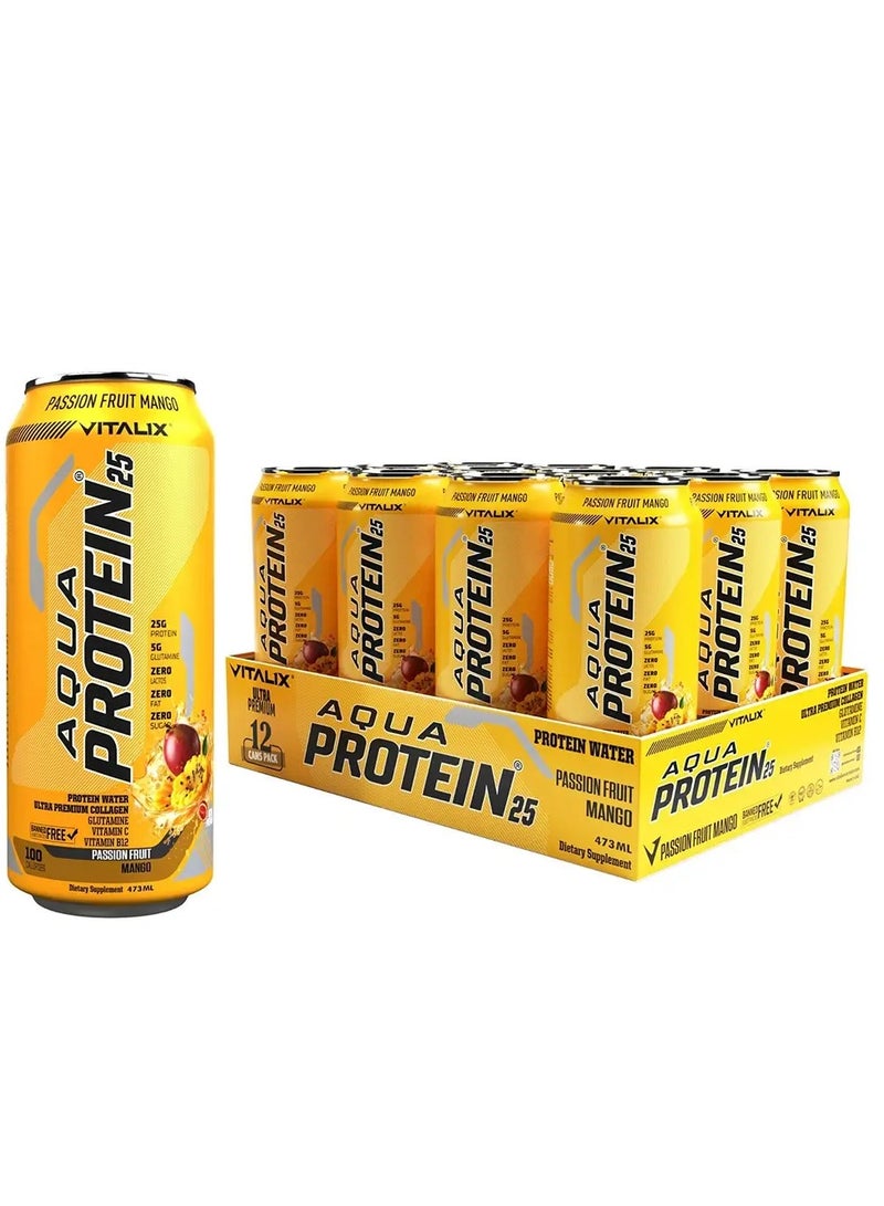 فيتاليكس أكوا بروتين 25 بنكهة فاكهة الباشن مانجو 473 مل عبوة من 12 قطعة - Image 1