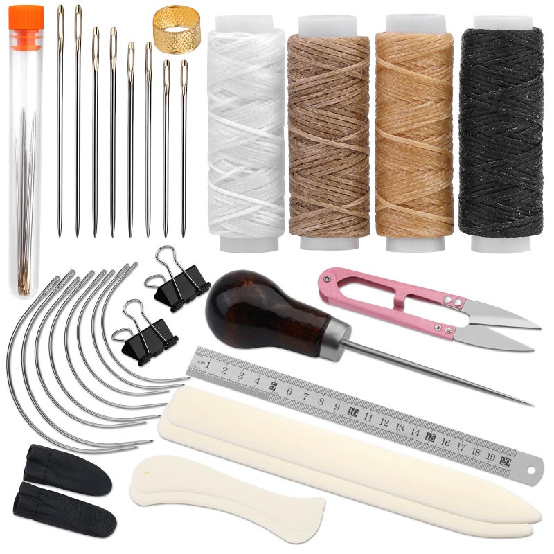 33 Pcs Book Binding Kits 4 Pcs Bone Folder Paper Creaser Paper Folding Tool Book Binding Supplies with Bookbinding Needle Waxed Thread Steel Ruler Awl for Bookbinding Paper Card Crafts