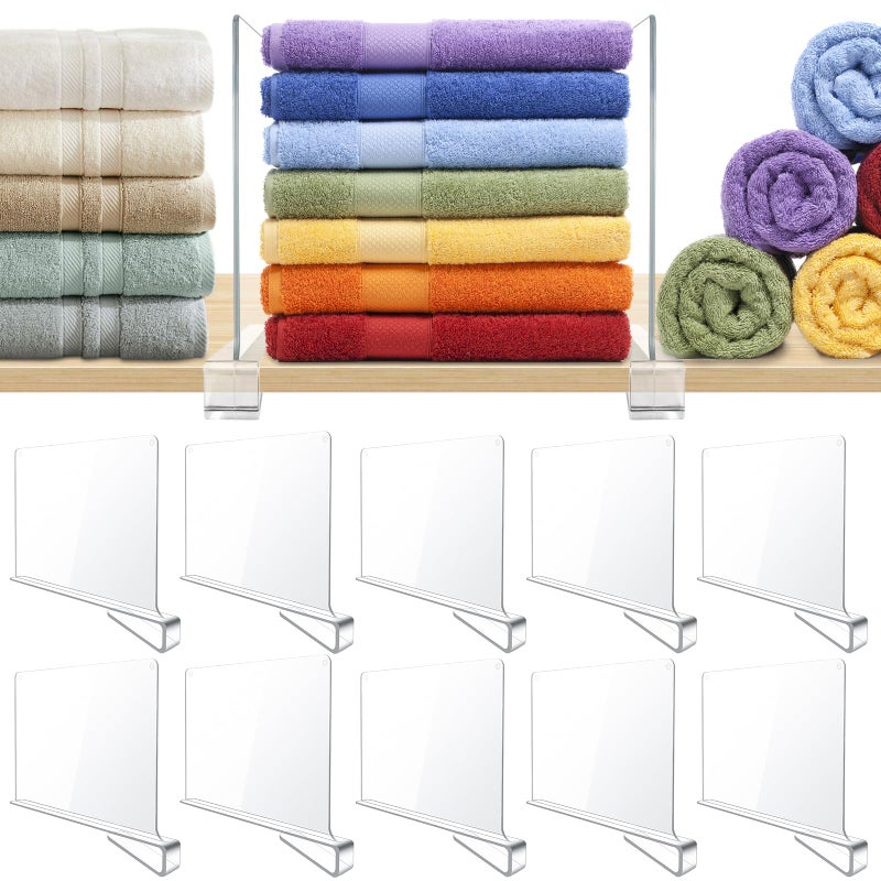 BAUMFEUER 10 Pack Clear Acrylic Shelf Dividers for Closet Shelf Organizer of Bedroom Kitchen Office Bathroom Organizer for Clothes Books Hats and Handbags - Image 1