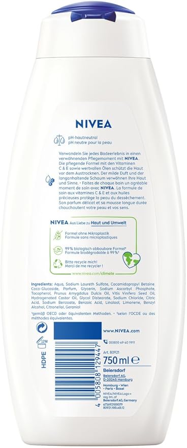 Nivea Soft Care Bath Cream 750 ml