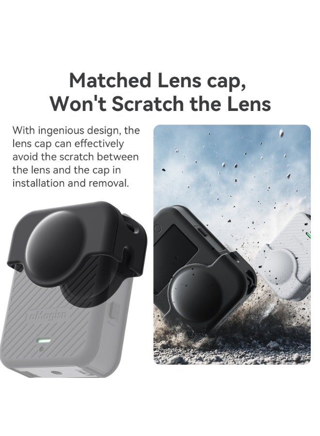 aMagisn مناسب لكاميرا الحركة DJI Osmo360 البانورامية — غطاء سيليكون كامل للجسم والعدسة مع فتحات دقيقة وسهولة الوصول للبطارية، مزود بحبل للعنق(أبيض) - Image 4