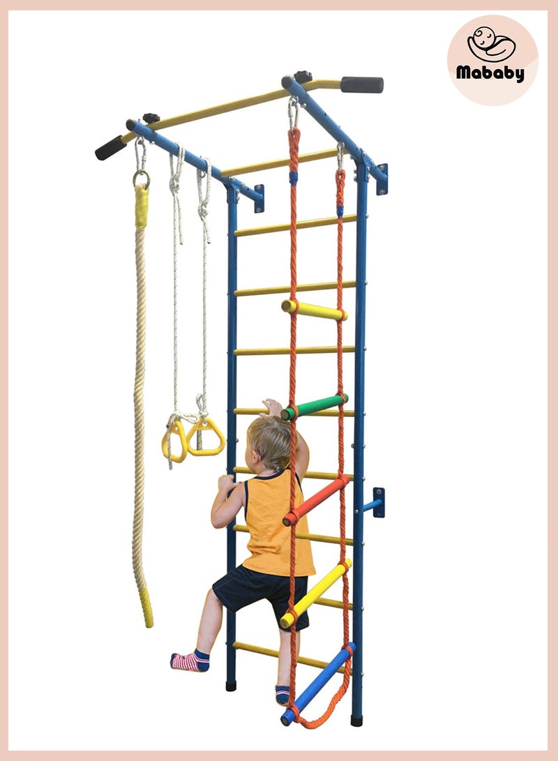 ما بيبي مجموعة ألعاب التسلق الداخلية للأطفال من مابابي، 5 في 1، مصنوعة من الفولاذ الكربوني - سلم حائطي، قضبان قرد، سلم حبلي، وغيرها، مناسبة للأطفال النشيطين من عمر 5 إلى 6 سنوات (يتطلب التركيب والتركيب من قِبلك) - Image 1
