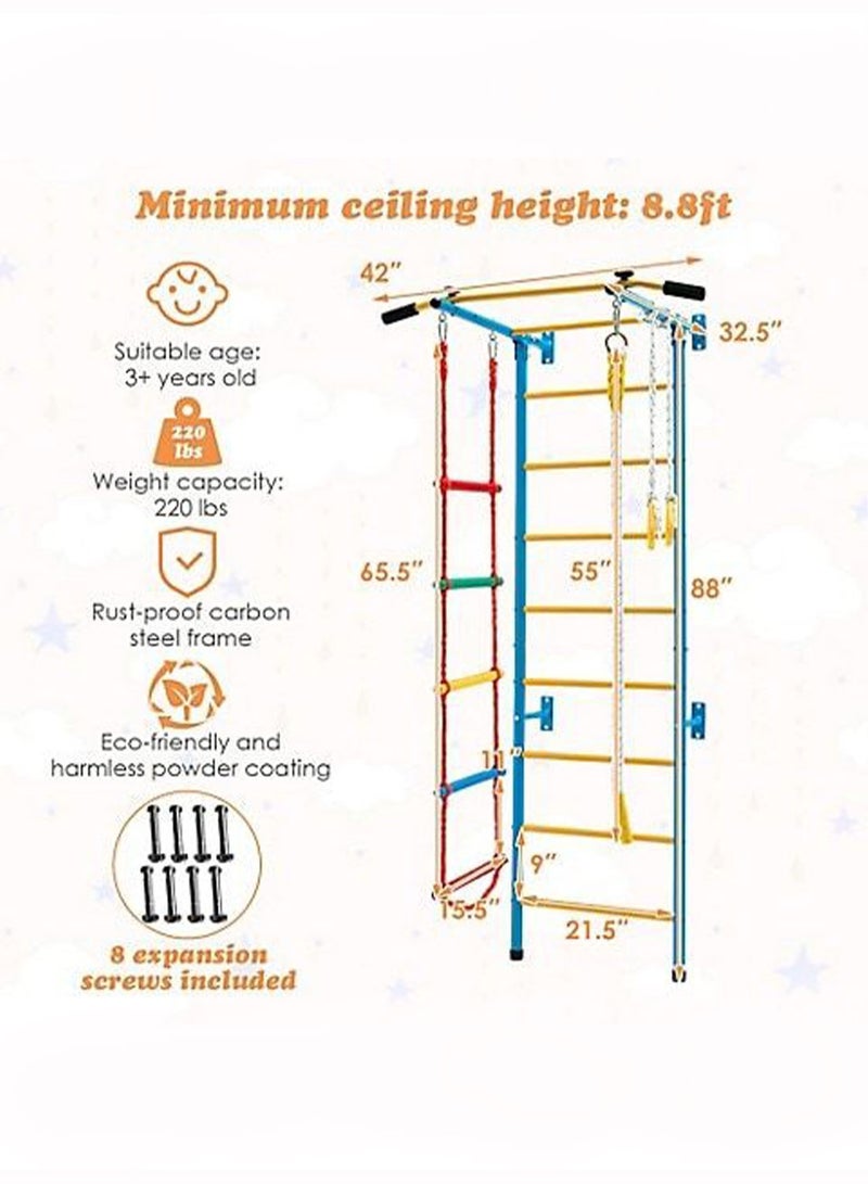ما بيبي مجموعة ألعاب التسلق الداخلية للأطفال من مابابي، 5 في 1، مصنوعة من الفولاذ الكربوني - سلم حائطي، قضبان قرد، سلم حبلي، وغيرها، مناسبة للأطفال النشيطين من عمر 5 إلى 6 سنوات (يتطلب التركيب والتركيب من قِبلك) - Image 5