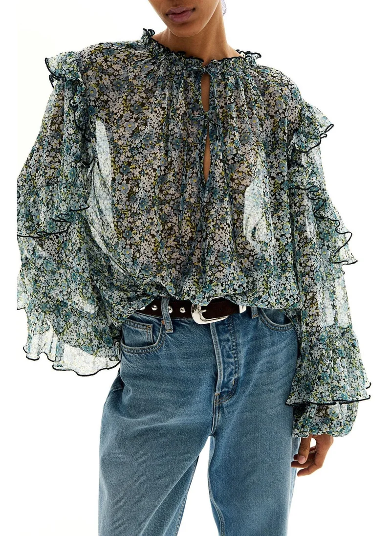 اتش اند ام Flounced chiffon blouse