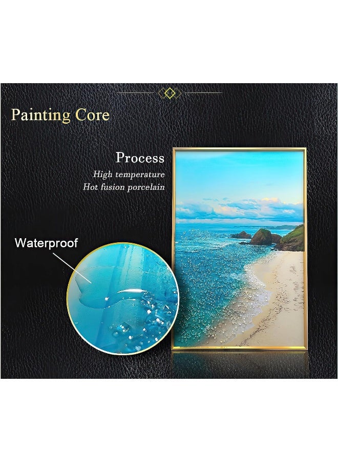 Bliss Vie BLISS VIE Abstract Modern Retro Trend Decor Luxury Style Crystal Porcelain Wall Painting Wall Art for Bedroom Living Room Aluminium Alloy Frame (Golden Lively abstract, 60x120 cm)  - Image 3