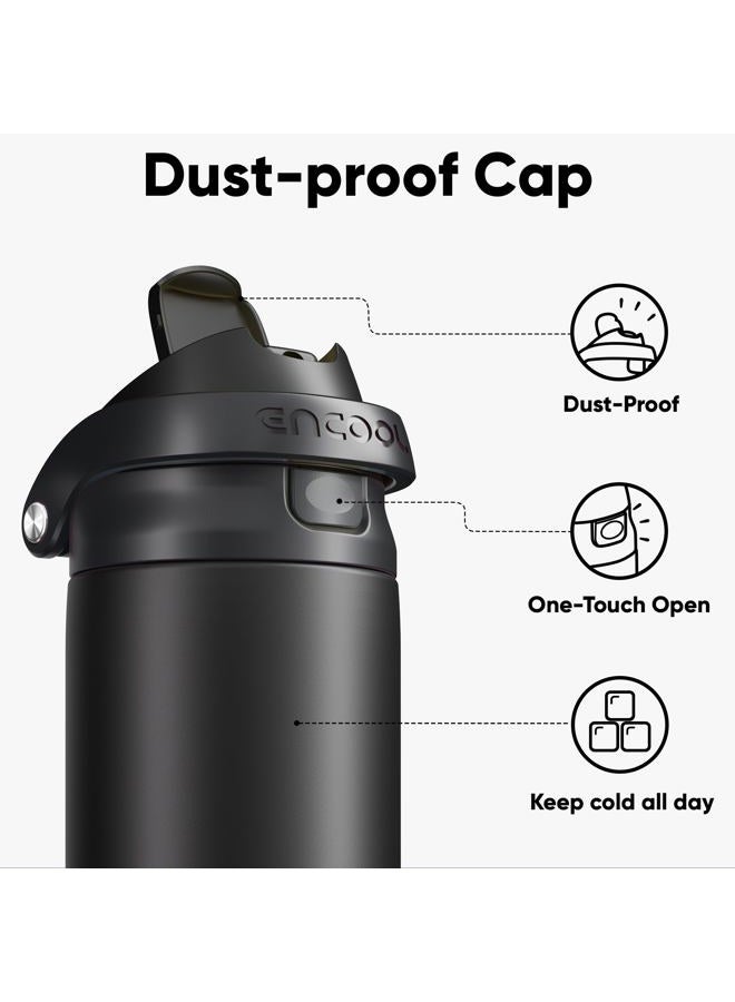 Encool SwiftSip Insulated Stainless Steel Water Bottle with Straw - Leak Proof Sports Water Bottle for School, Travel, Keeps Cold All Day, One-Touch Flip Lid, BPA-Free, 32 oz, Jet Black - Image 2