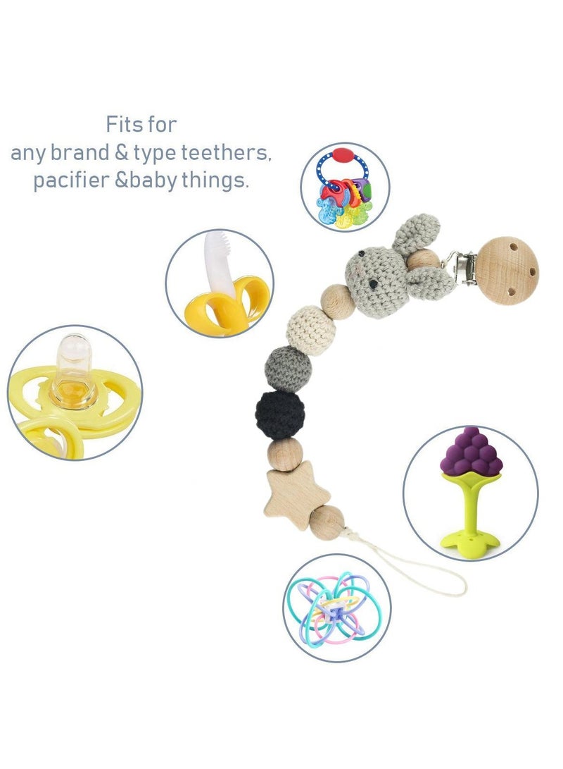 Bebiland Pacifier Clip for Boys Girl, Baby Wooden Pacifier Holder for Baby Dental Health, Rabbit Shape Gift, Toy - Image 4