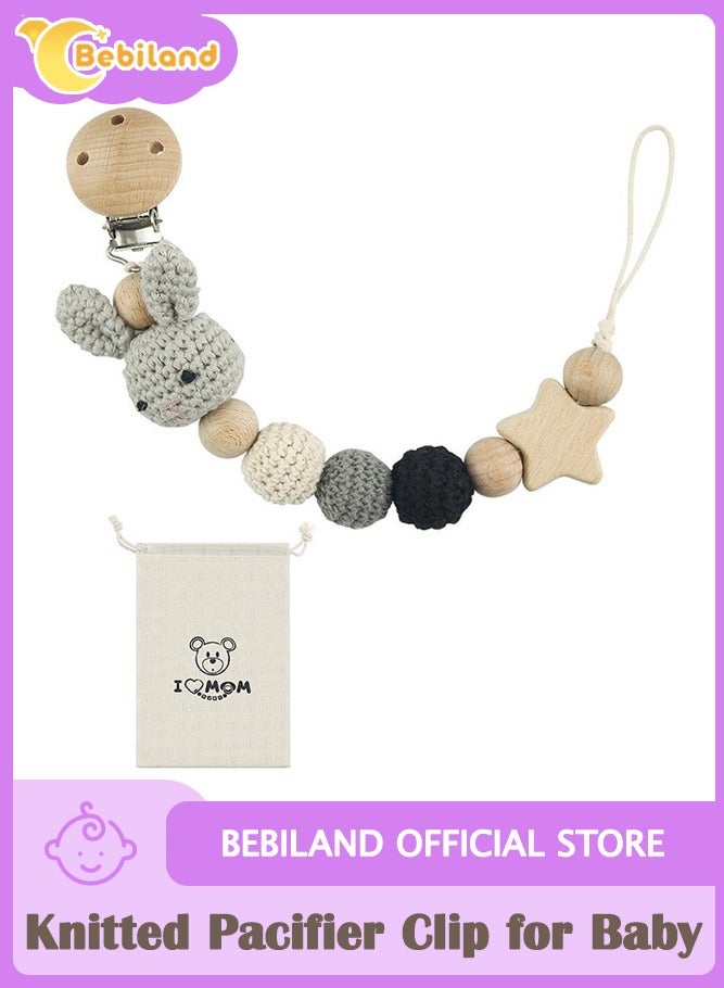 Bebiland Pacifier Clip for Boys Girl, Baby Wooden Pacifier Holder for Baby Dental Health, Rabbit Shape Gift, Toy - Image 1