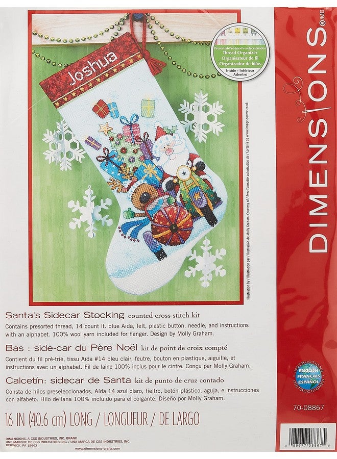 Dimensions Counted Cross Stitch 'Santa'S Sidecar' Personalized Christmas Stocking Kit Light Blue Aida 16 By The Yard 14 Count - Image 1